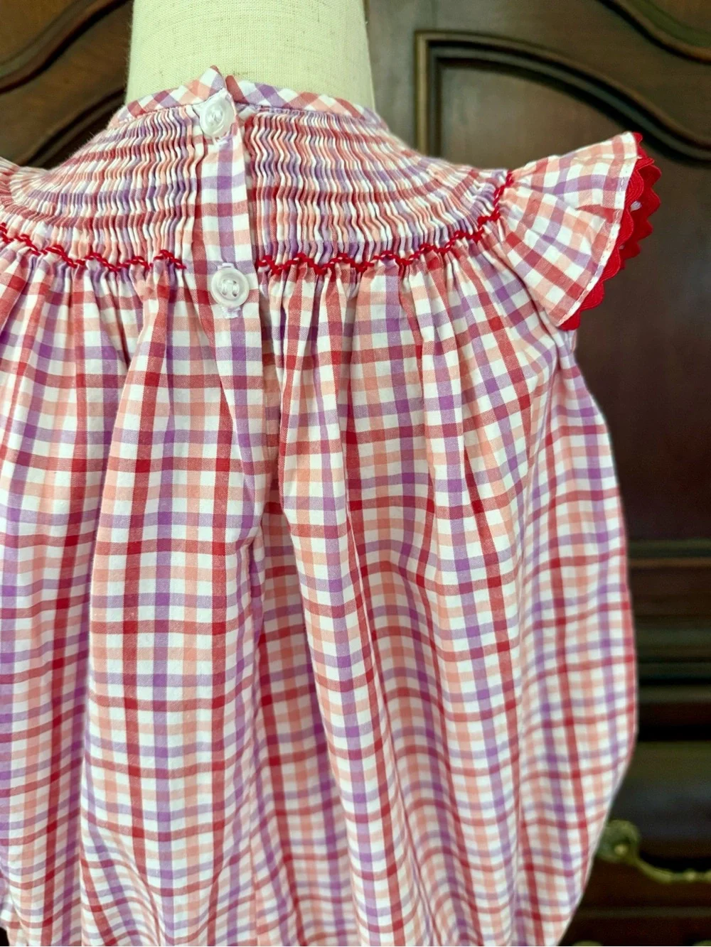 FINAL SALE Classic Whimsy Smocked Crab Bubble 24M Red Gingham Boutique Romper